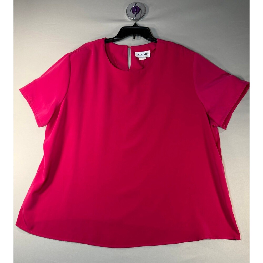 Adamo Hot Pink Pullover Short Sleeve Blouse Size 3X 100% Polyester Made In USA